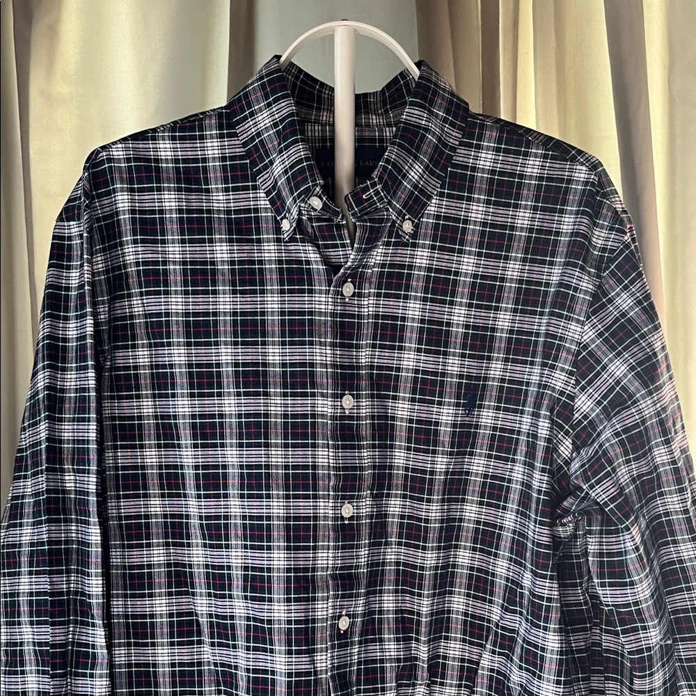 Ralph Lauren Black and White Plaid Button-Down Shirt